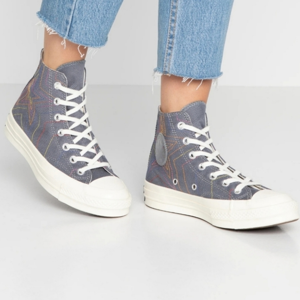Converse Chuck 70 Rainbow Hi Cool Grey Egret Multicolor Embroidery Women's 11